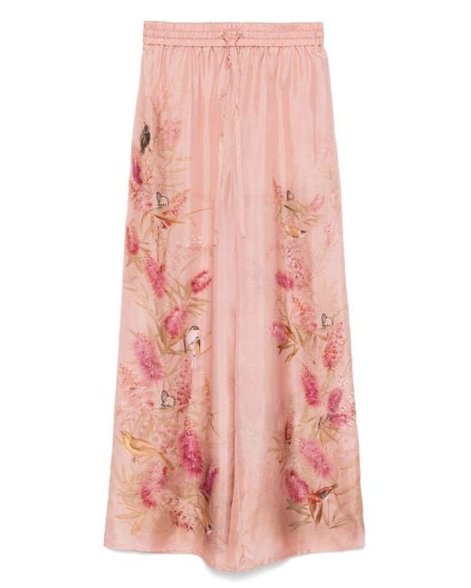 Zimmermann Cascadiaanse Gedrukte Zijden Broek in het Pink