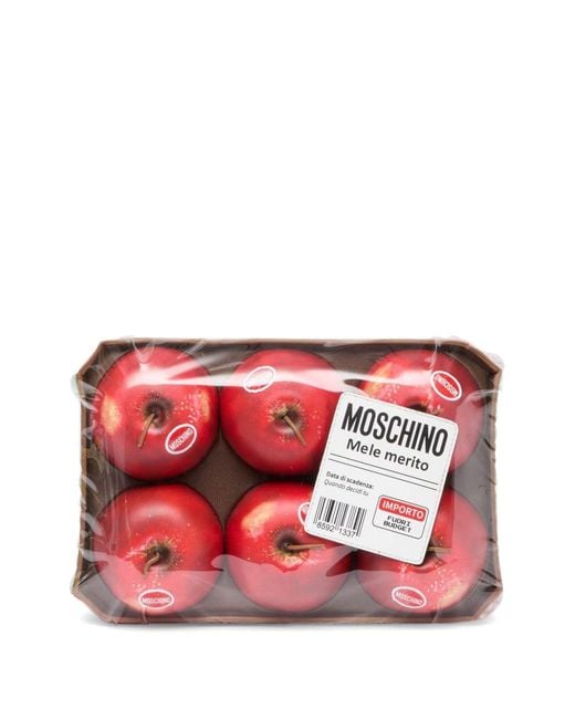 Moschino Red Apple-Print Clutch Bag