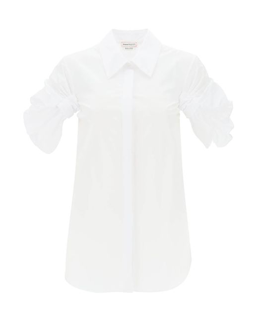 Alexander McQueen Shirt Met Geknoopte Korte Mouwen in het White