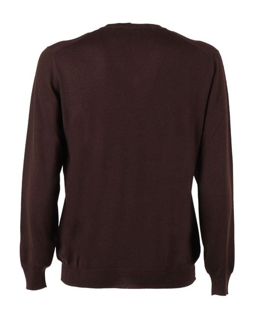 Fedeli Brown V Neck L/S Knitted Sweater