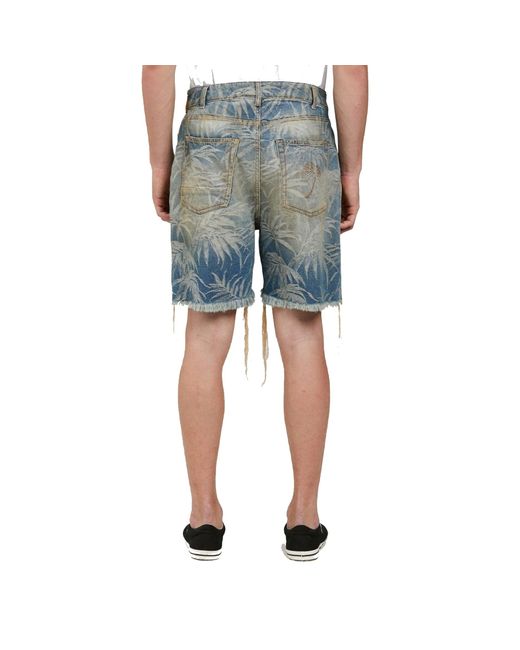 Palm Angels Blue Jungle Denim Shorts for men