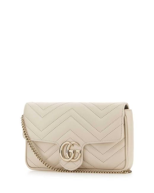 Gucci Natural Ivory Leather Small Gg Marmont Shoulder Bag