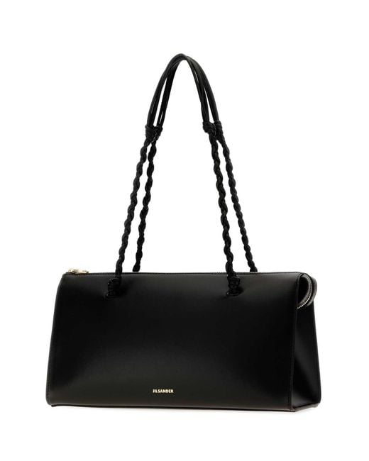 Jil Sander Black Leather Tangle Tent Shoulder Bag