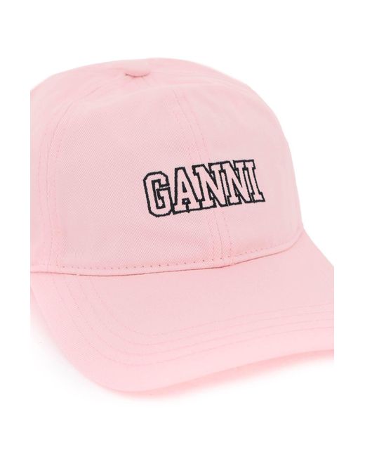 Baseball Cap avec broderie de logo Ganni en coloris Pink