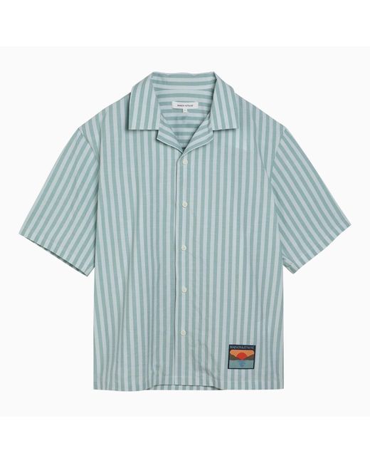 Maison Kitsuné Blue Short-Sleeved Striped Shirt for men