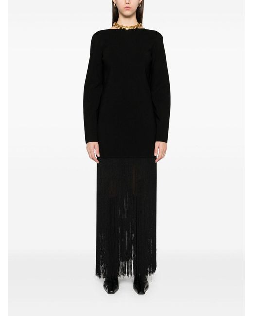 Khaite Black Paley Fringed Dress