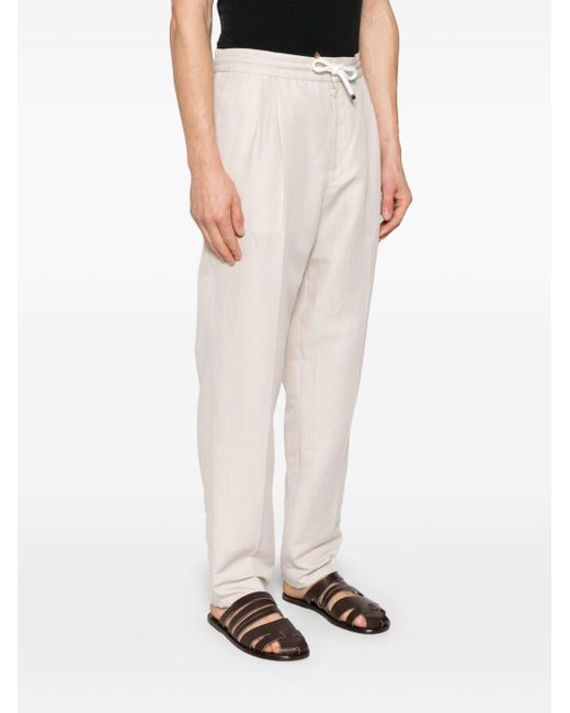 Brunello Cucinelli White Linen Blend Drawstring Trousers for men
