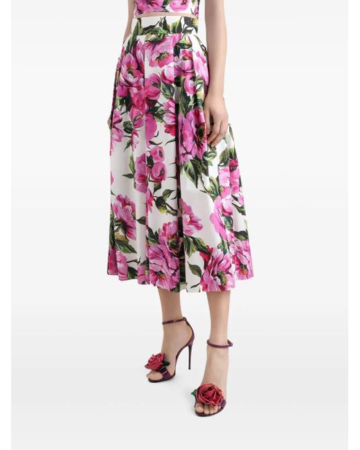Dolce & Gabbana Pink Peony Print Long Skirt