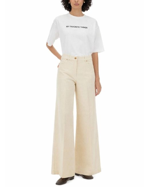 Aspesi Natural High-Waisted Wide-Leg Pants With Belt Loops And Seam Details