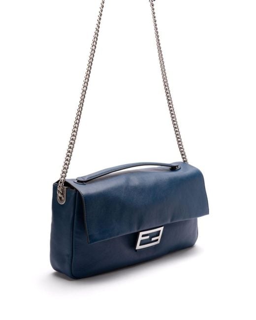 Fendi Blue Leather Baguette Shoulder Bag