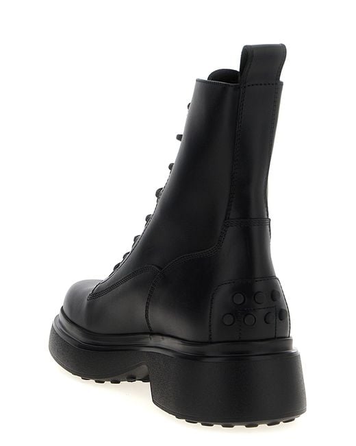 Tod's Black Springerstiefel Aus Leder