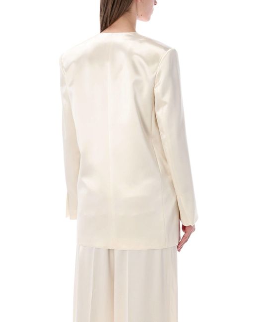 Alberta Ferretti Natural Double-Breasted Glossy Satin Jacket
