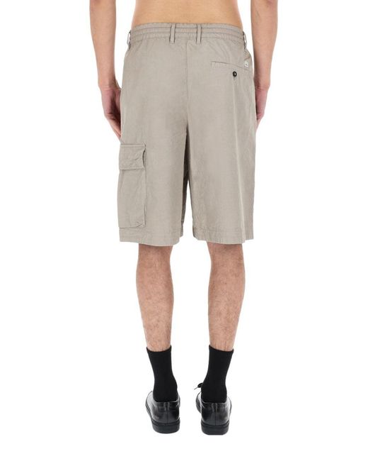 C P Company Gray Shorts Cargo Con Patch Logo for men
