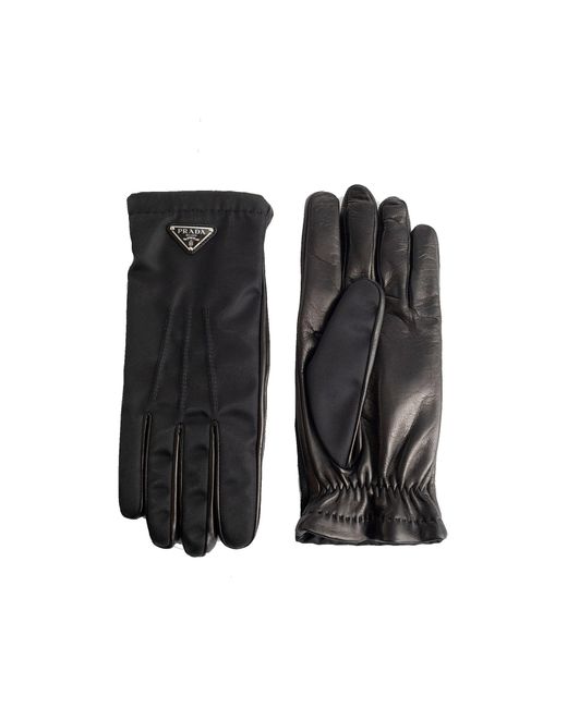 Nylon y guantes de cuero Prada de hombre de color Black