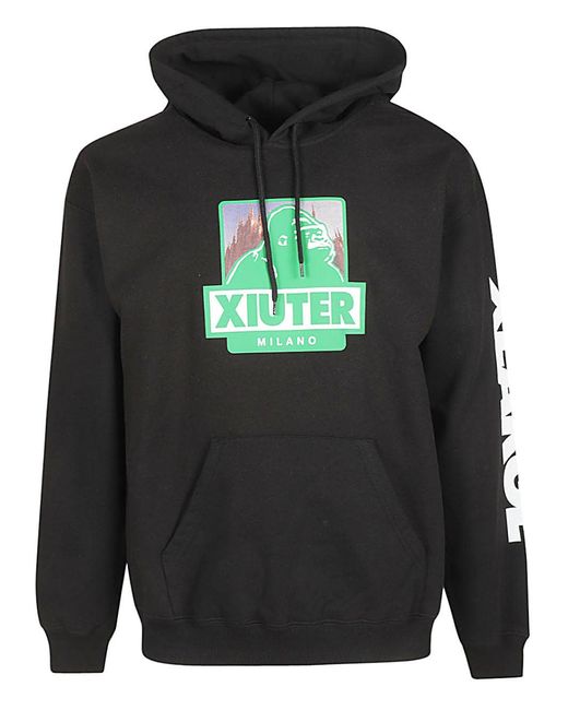 Iuter Gray Printed Cotton Hoodie for men