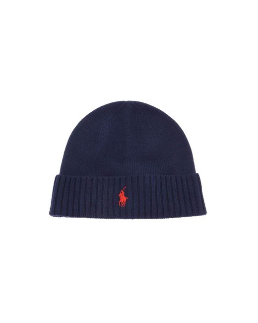 Polo Ralph Lauren Blue Woolen Beanie Hat for men