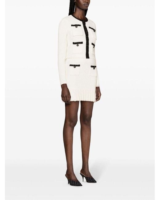 Self-Portrait White Knitted Mini Skirt With Sequins