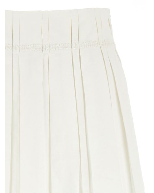 Jil Sander White Pleated Linen Midi Skirt