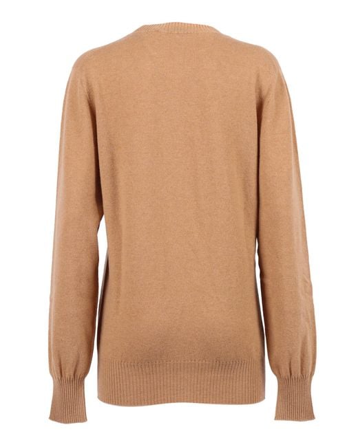 Alberta Ferretti Brown Gathered Cashmere Sweater With Decorative Pearl Accents