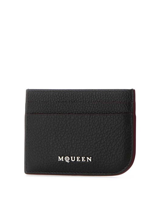 McQueen Black Leather Card Holder for men