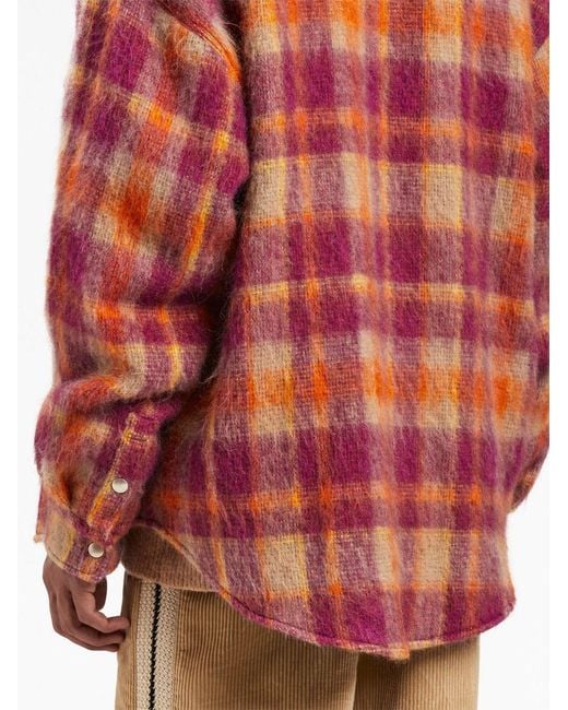 Palm Angels Orange Checked Wool Overshirt for men