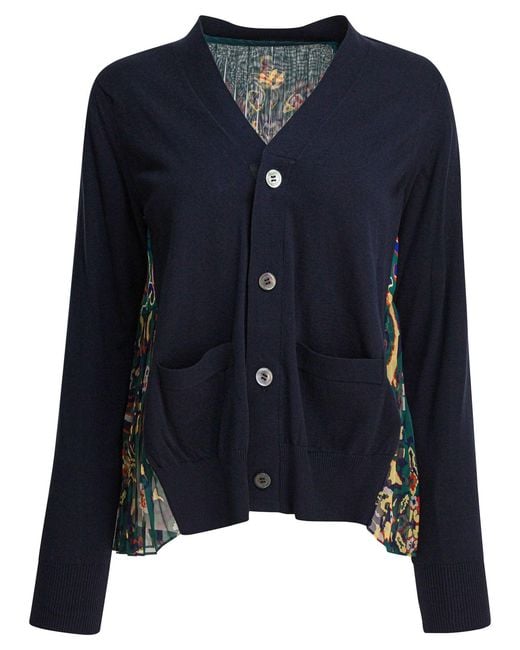 Sacai Blue Cardigan With Floral Print