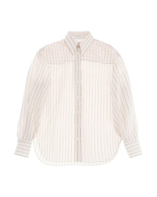 Camicia Leggera Sparkling Stripe di Brunello Cucinelli in White