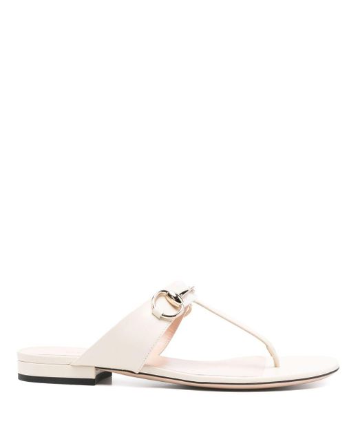 Gucci Lady Horsebit Leather Thong Sandals in White | Lyst Canada