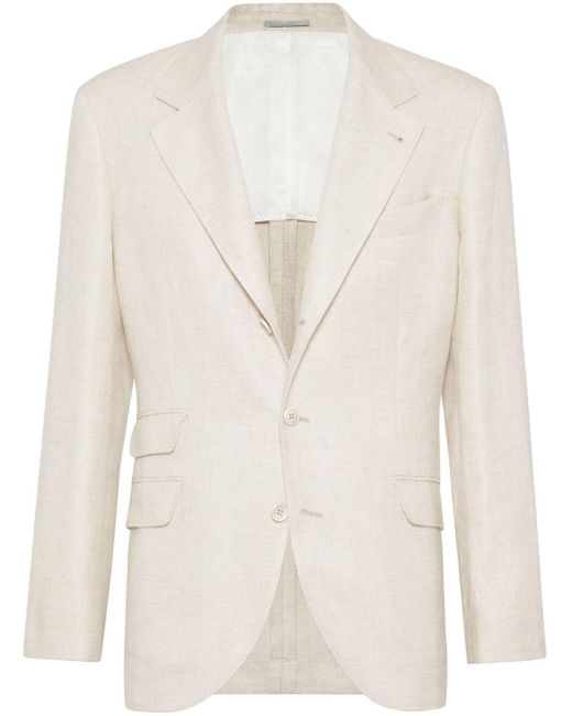 Brunello Cucinelli Natural Cotton And Linen Single-Breasted Jacket for men