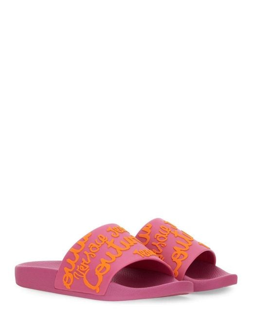 Versace Jeans Couture Pink Slide Sandal With Logo