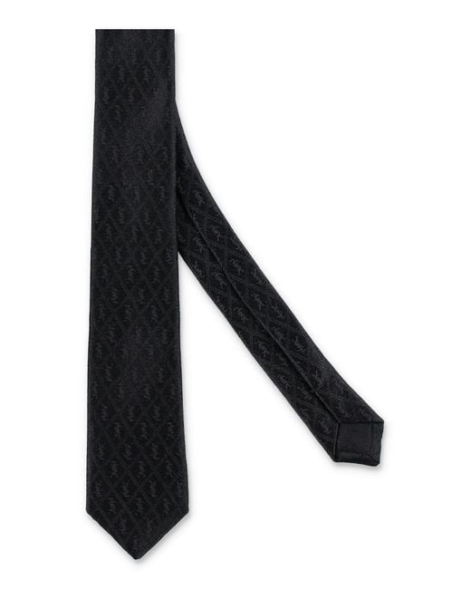 Saint Laurent Black Thin Monogram Tie for men