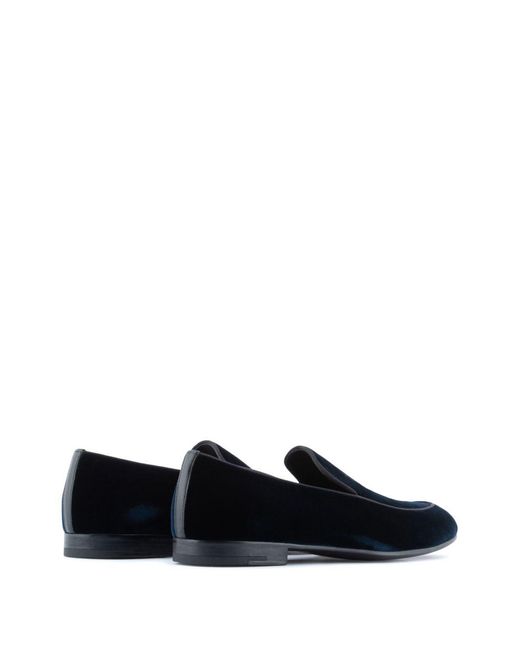 Giorgio Armani Black Embroidered Logo Velvet Loafers