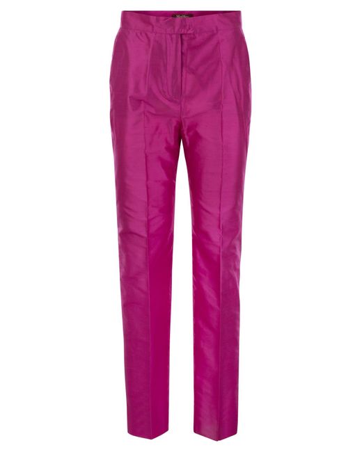 Max Mara Studio Pink Valanga Straight Silk Shantung Trousers