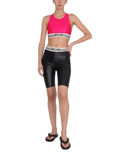 MSGM Pink Logo Round Neck Top