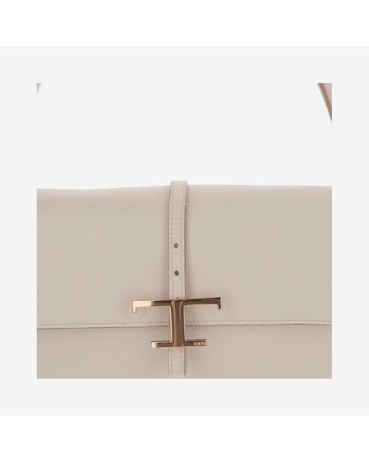 【関税負担無】TODS WHITE LEATHER FLAP T TIMELESS ショルダー Woman WHITE T Timeless Flap Bag in Leather Mini