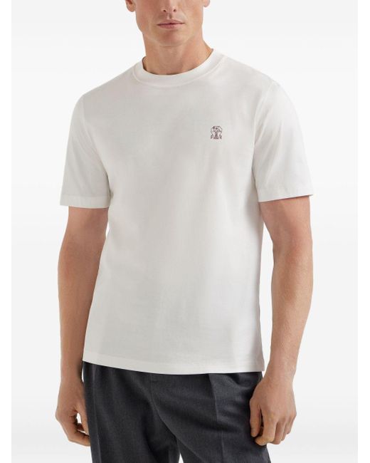 Brunello Cucinelli Logo Print T-Shirt in White für Herren