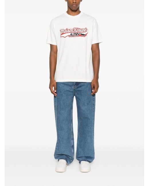 Autry X Maison Kitsune White Logo Cotton T-Shirt for men