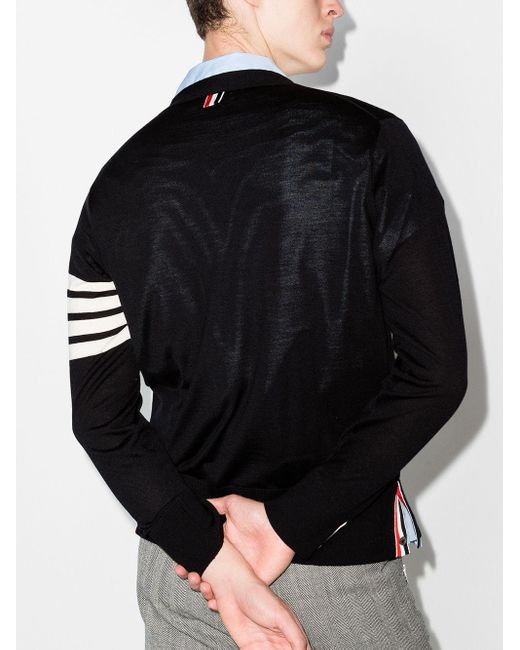 Thom Browne Black 4Bar Wool Cardigan for men