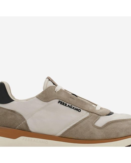 En cuir et baskets en tissu avec logo latéral Ferragamo pour homme en coloris Natural