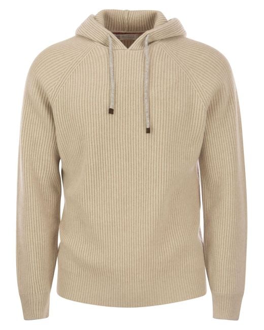 Brunello Cucinelli Sweatshirt -stijl In Cashmere Rib in het Natural voor heren