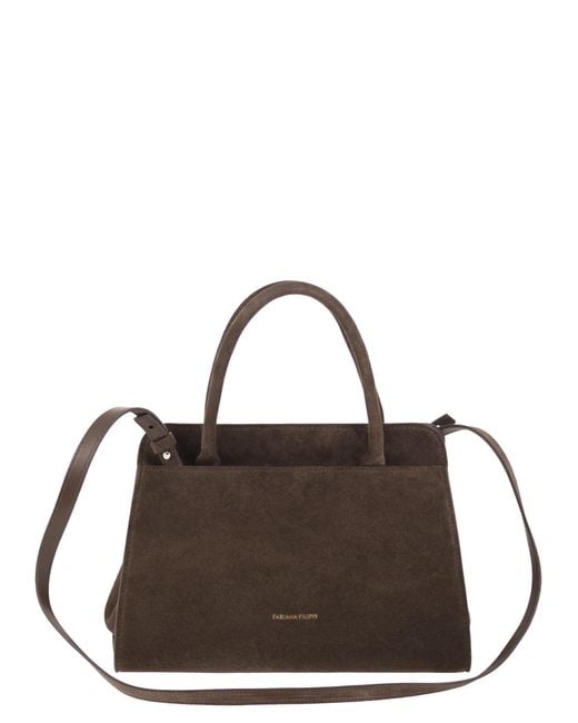 Fabiana Filippi Brown Suede Leather Top Handle Bag With Shoulder Strap