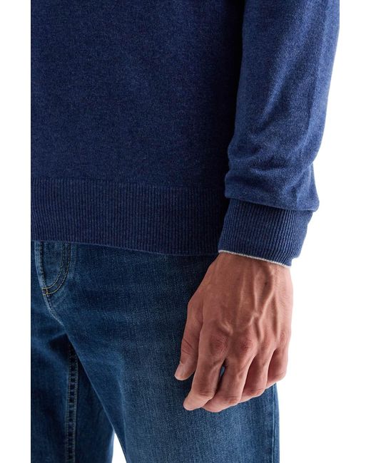 Brunello Cucinelli Blue High-Neck Cashmere Pullover Sweater for men