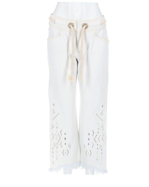 Isabel Marant White Cotton Wide-Leg Pants With Drawstring Waist