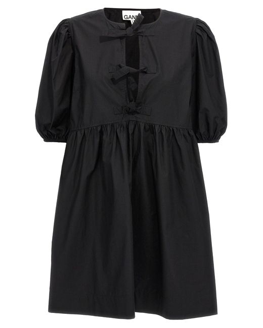 Ganni Knot Poplin -jurk in het Black