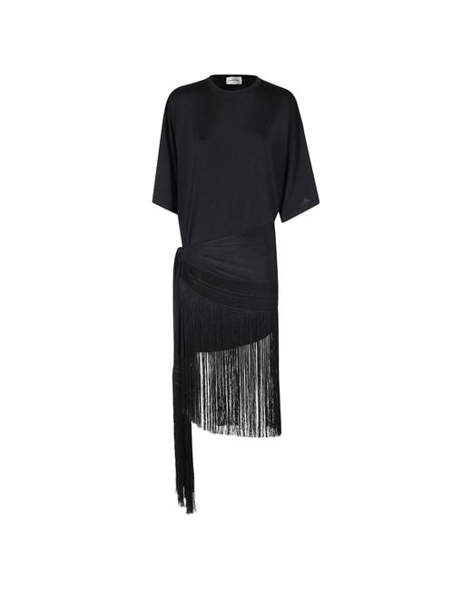 ANDAMANE Black Azul Fringed Tshirt Mini Dress