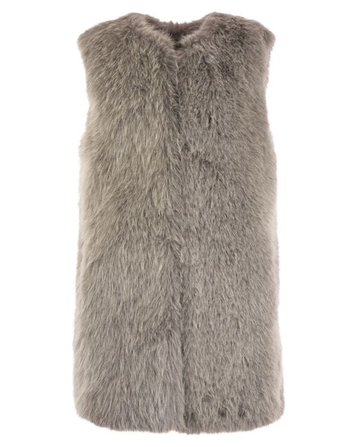Herno Women's Gray Cruelty Free Fur Sleeve Coat