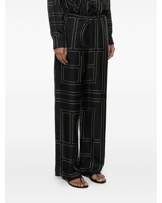 Totême Black Monogram Silk Pajama Trousers