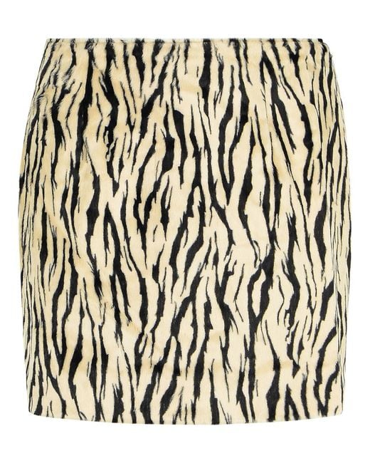 ROTATE BIRGER CHRISTENSEN Black Printed Faux Fur Skirt