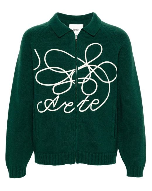 Arte' Wool Blend Logo Cardigan in Green for Men | Lyst