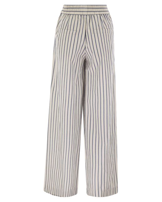 Pantalon de piste en vrac dans le lin en coton ridé Popline Brunello Cucinelli en coloris Gray